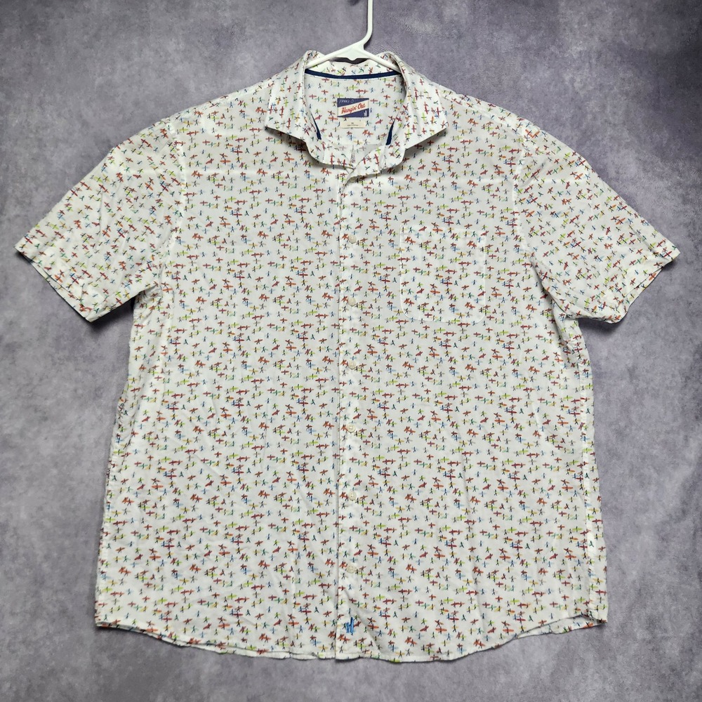 Johnnie-O Hangin Out Stampede Surfer Shirt Mens XL White Short Sleeve JMWS 1590